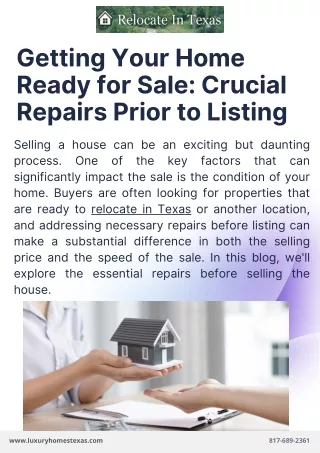 Getting Your Home Ready for Sale : Crucial Repairs Prior to Listing