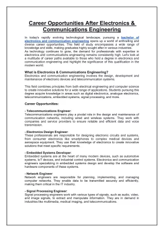 career opportunities after electronics
