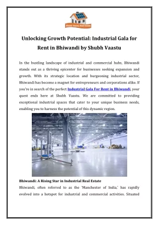 Unlocking Growth Potential Industrial Gala for Rent in Bhiwandi by Shubh Vaastu