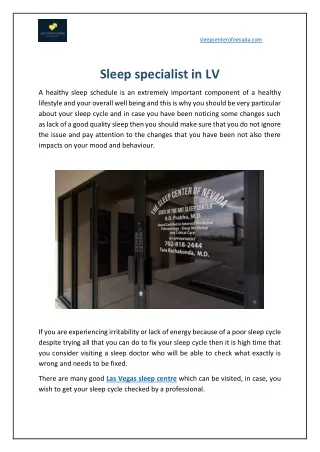 Sleep specialist in LV