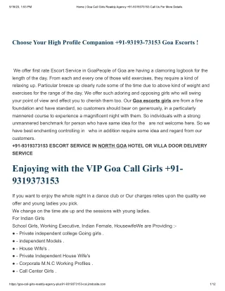 North Goa Call girls ↫93193 VIP 73153↬Escort service in North Goa