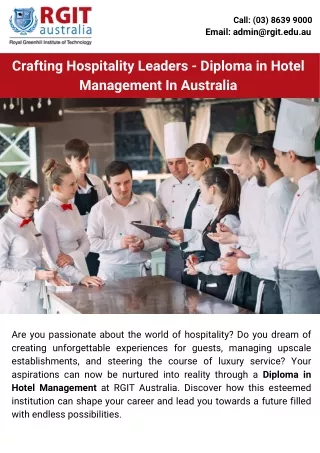 Crafting Hospitality Leaders - Diploma in Hotel Management In Australia