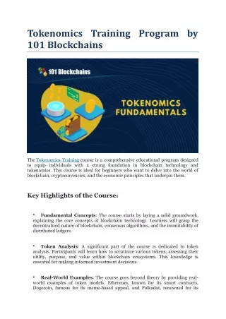 Tokenomics Training Program by 101 Blockchains