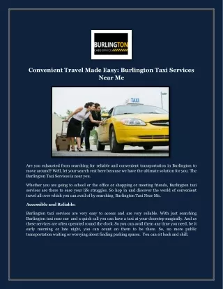 Convenient Travel Made Easy Burlington Taxi Services Near Me