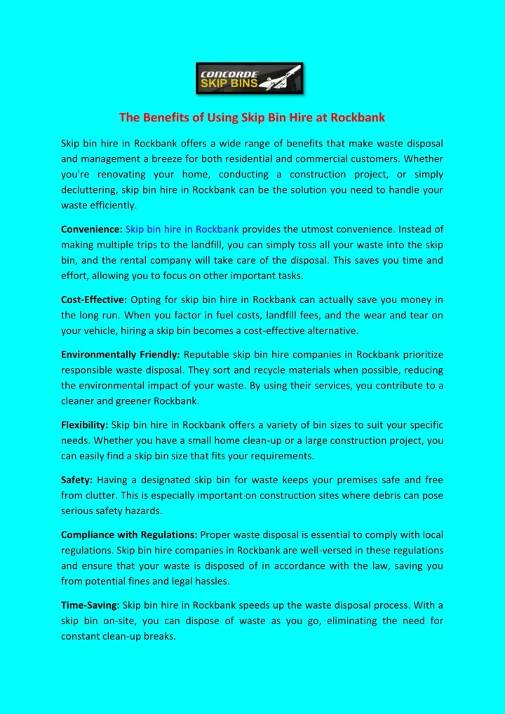 the benefits of using skip bin hire at rockbank