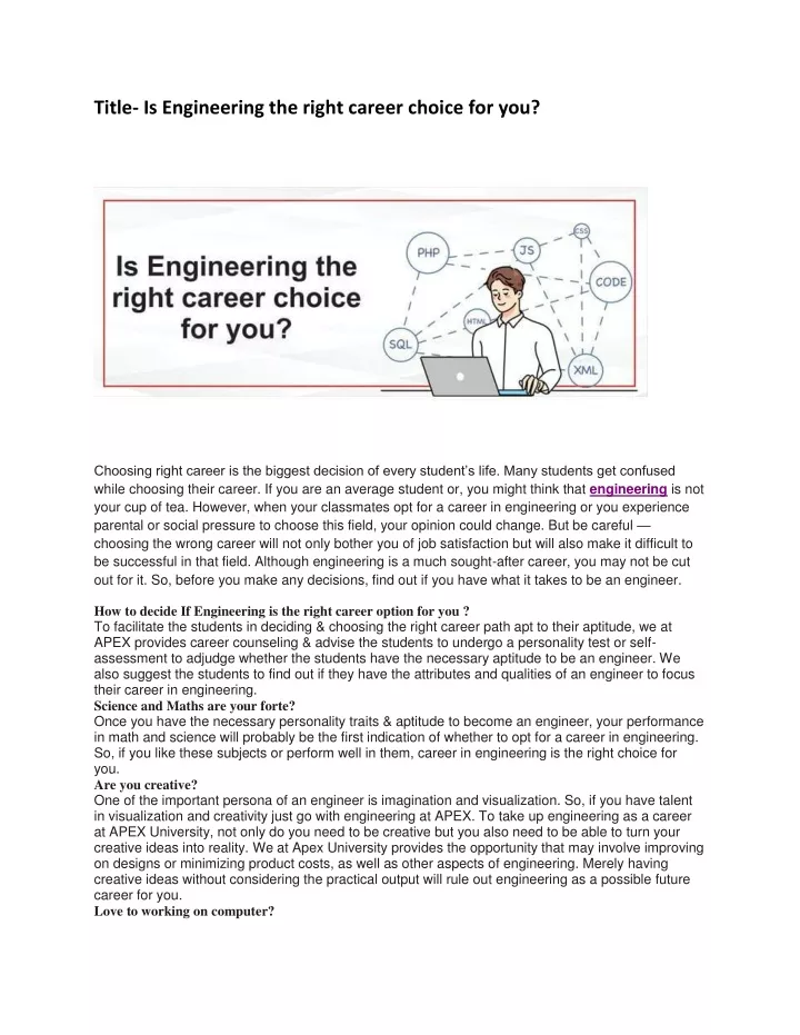 title is engineering the right career choice