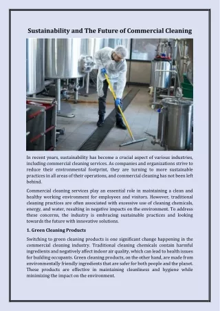 Sustainability and The Future of Commercial Cleaning