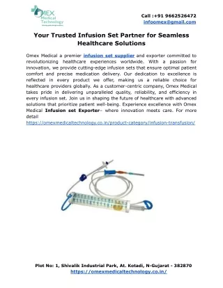 Your Trusted Infusion Set Partner for Seamless Healthcare Solutions