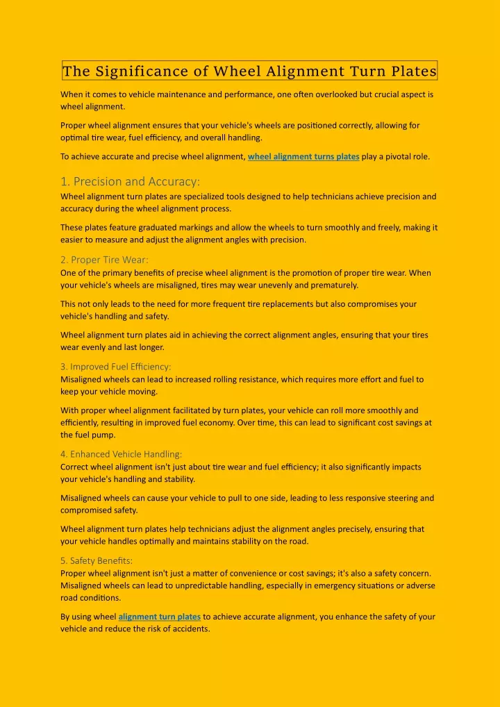 the significance of wheel alignment turn plates