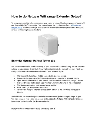 How to do Netgear Wifi range Extender Setup_