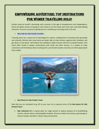 Empowering Adventure: Top Destinations for Women Traveling Solo!