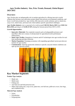Agro Textiles Industry  Size, Price Trends, Demand, Global Report 2023-2032