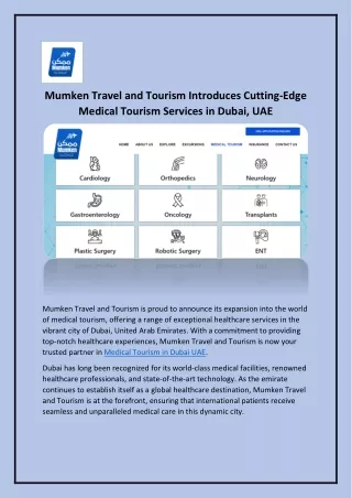 Medical Tourism Services in Dubai, UAE - Mumken Travel and Tourism