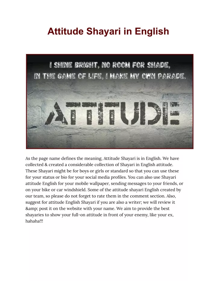attitude shayari in english