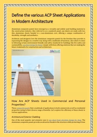 Define the various ACP Sheet Applications in Modern Architecture