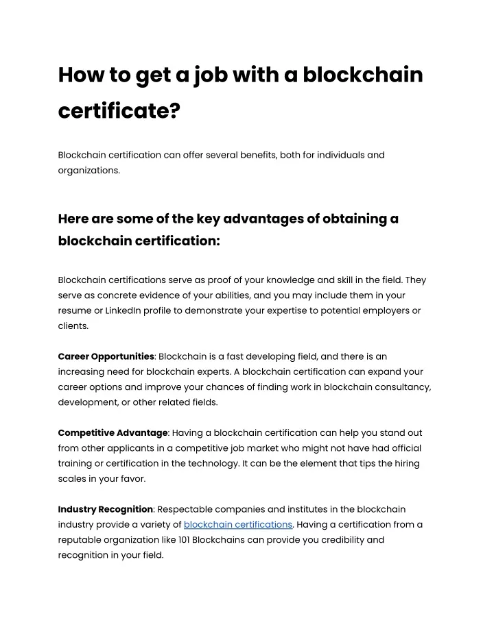 how to get a job with a blockchain certificate