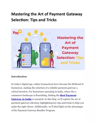 Mastering the Art of Payment Gateway Selection Tips and Tricks