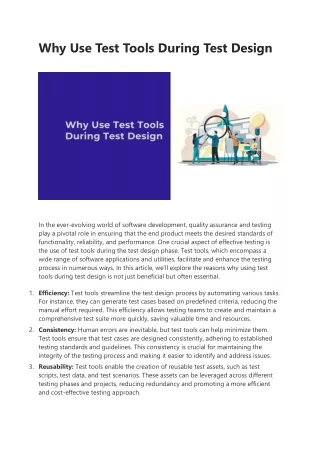 why use test tools during test design