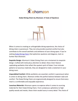 Dubai Dining Chairs by Ahomzon: A Taste of Opulence