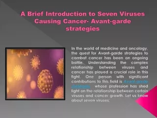A Brief Introduction to Seven Viruses Causing Cancer- Avant-garde strategies