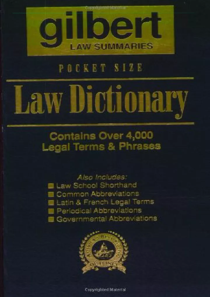 gilbert s pocket size law dictionary blue newly