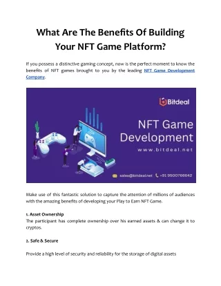 what are the benefits of building your nft game