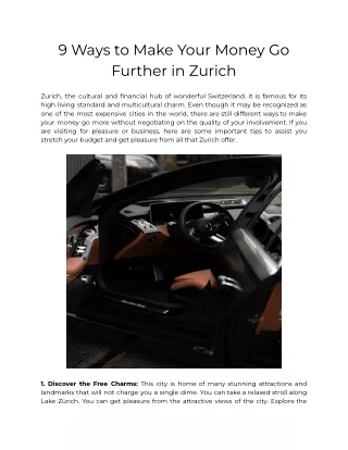 9 Ways to Make Your Money Go Further in Zurich