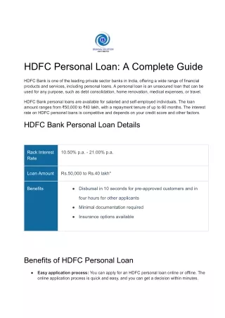 HDFC Personal Loan_ A Complete Guide