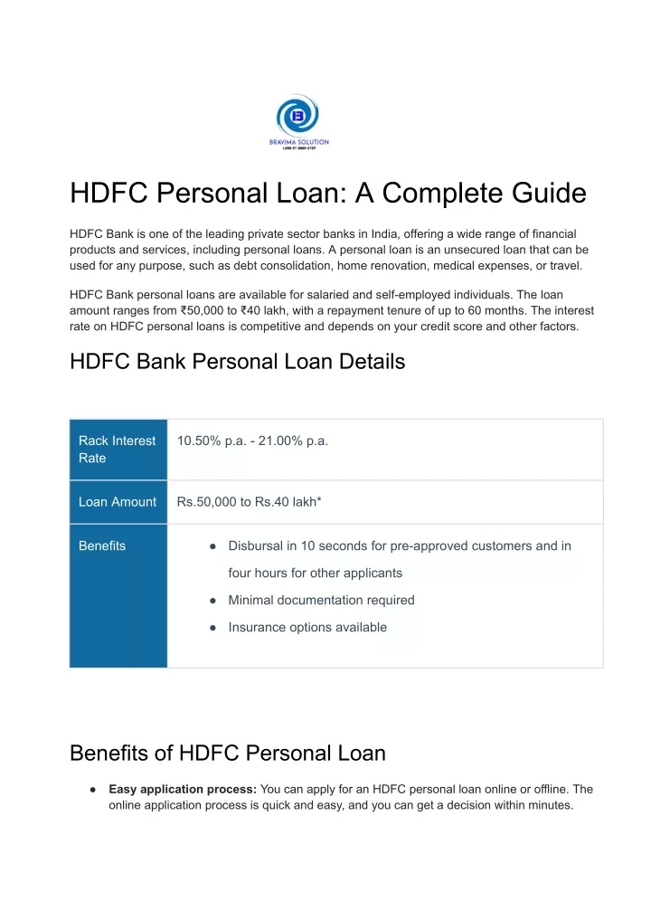 hdfc personal loan a complete guide