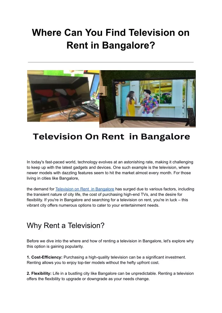 where can you find television on rent in bangalore