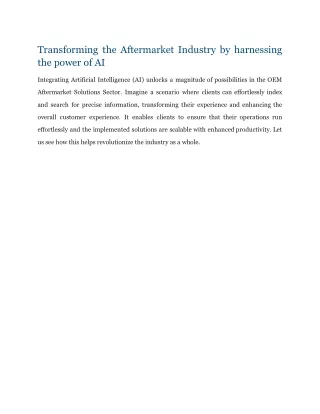transforming the aftermarket industry