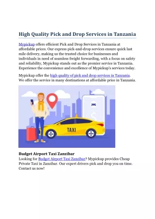 High Quality Pick and Drop Services in Tanzania