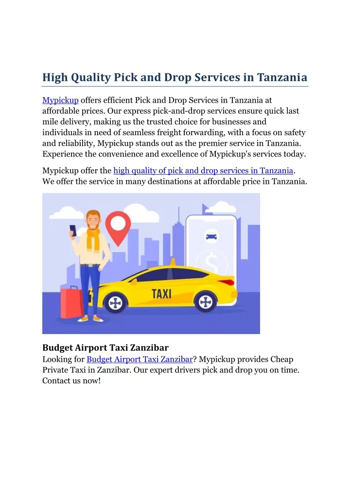 high quality pick and drop services in tanzania
