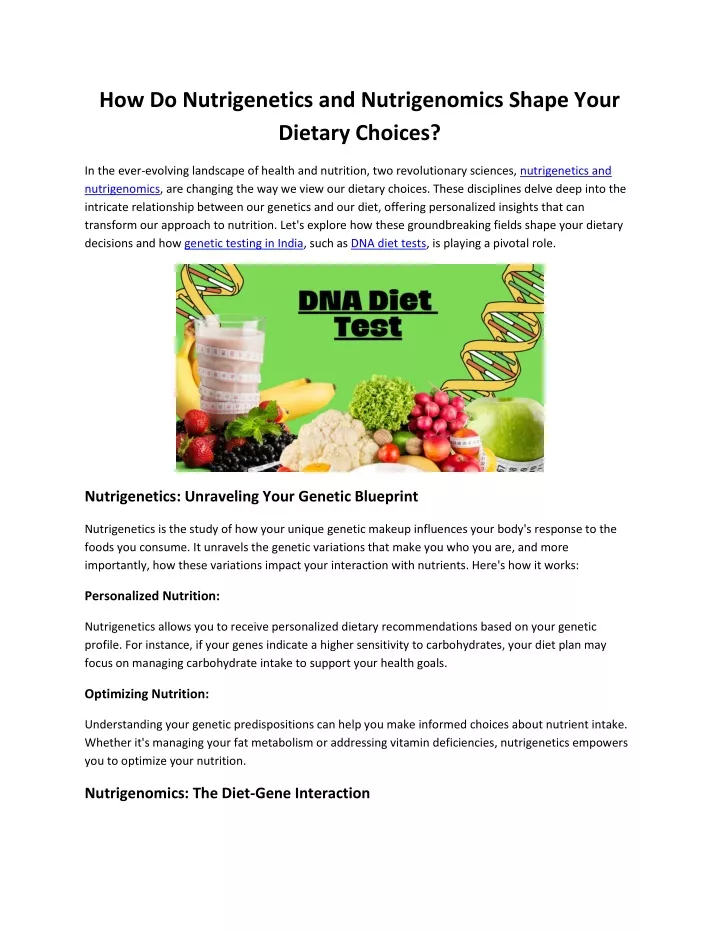 how do nutrigenetics and nutrigenomics shape your