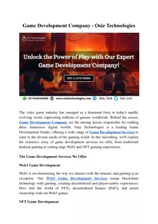 Game Development Company - Osiz Technologies