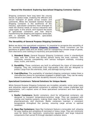 Beyond the Standard Exploring Specialized Shipping Container Options