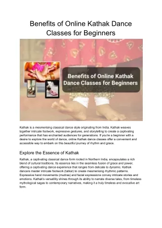 Benefits of Online Kathak Dance Classes for Beginners