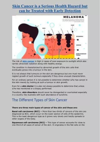 Skin Cancer is a Serious Health Hazard but can be Treated with Early Detection - SunSkin Clinic