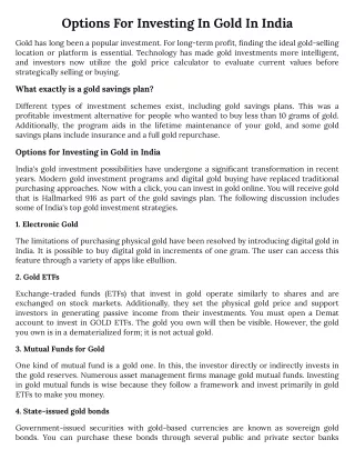 Options For Investing In Gold In India