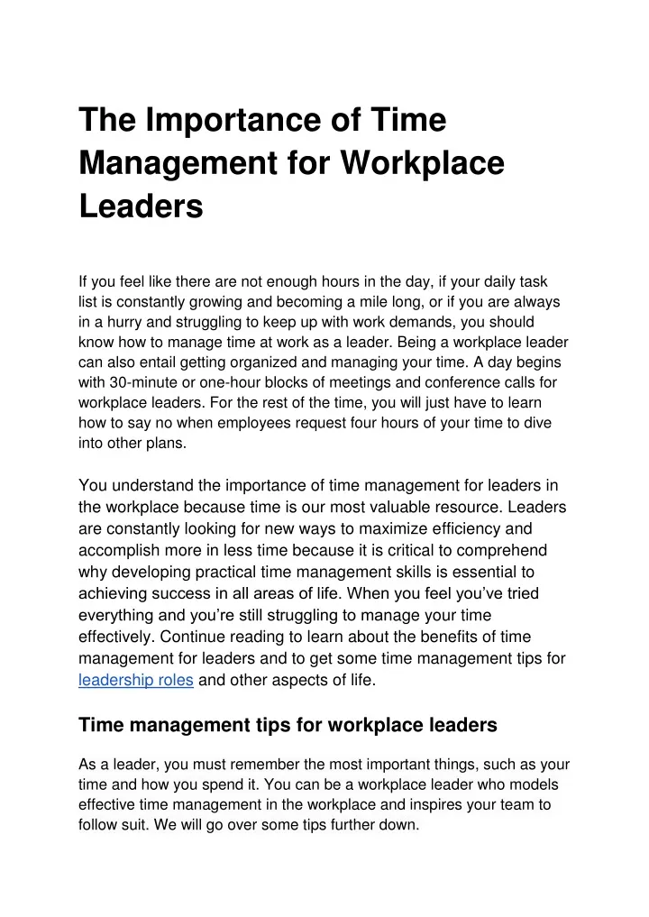 the importance of time management for workplace
