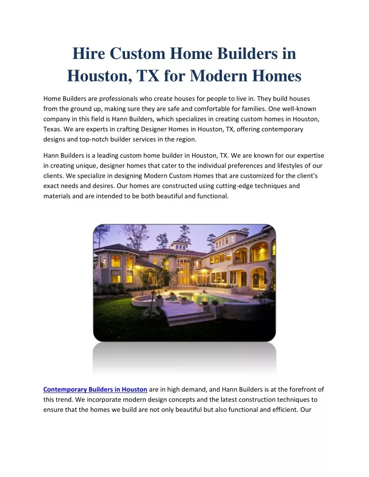 hire custom home builders in houston