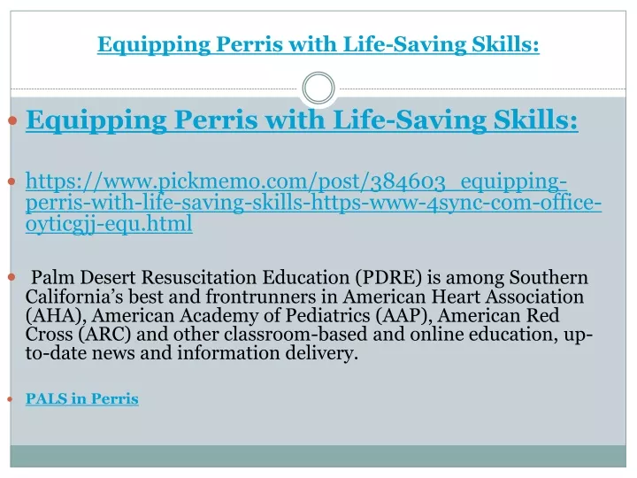 equipping perris with life saving skills
