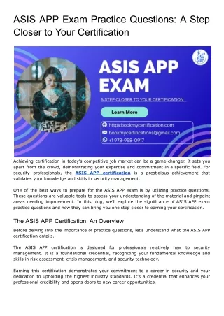 ASIS APP Exam Practice Questions_ A Step Closer to Your Certification