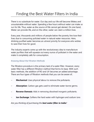 Finding the Best Water Filters In India