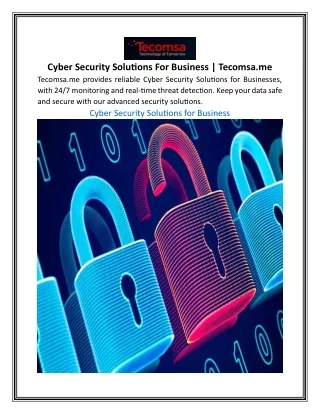 Cyber Security Solutions For Business | Tecomsa.me