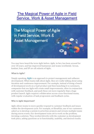 The Magical Power of Agile in Field Service, Work & Asset Management