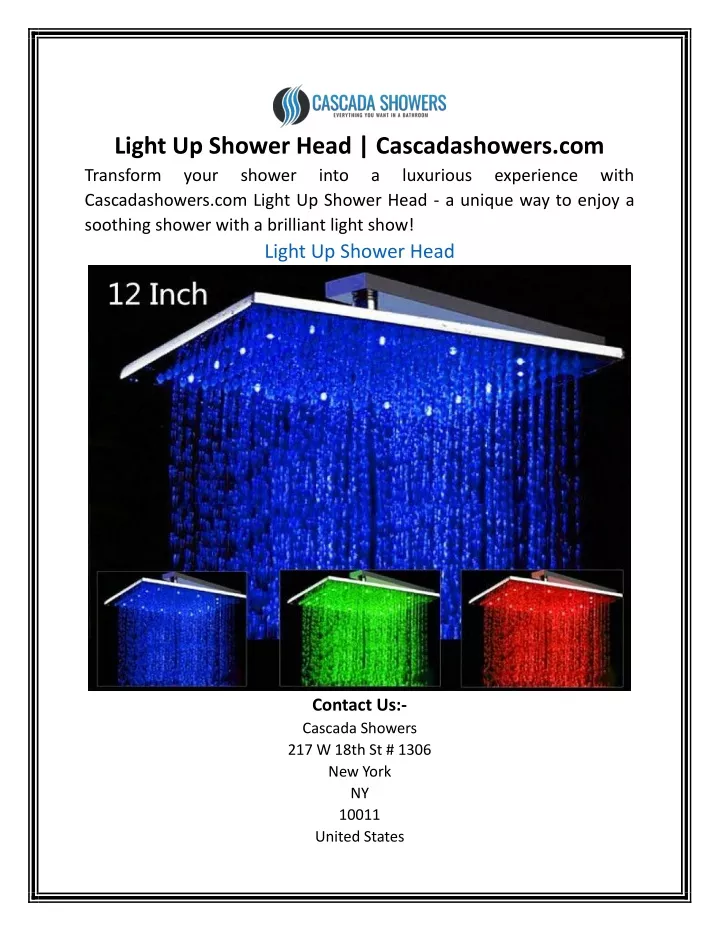 light up shower head cascadashowers com transform
