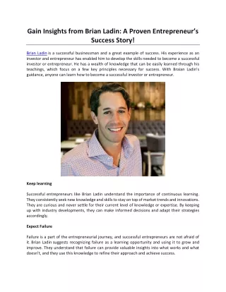 Gain Insights from Brian Ladin: A Proven Entrepreneur’s Success Story!