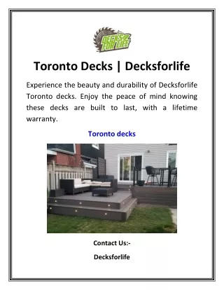 Toronto Decks  Decksforlife