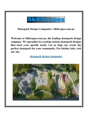 Skatepark Design Companies  Sk8scapes.com